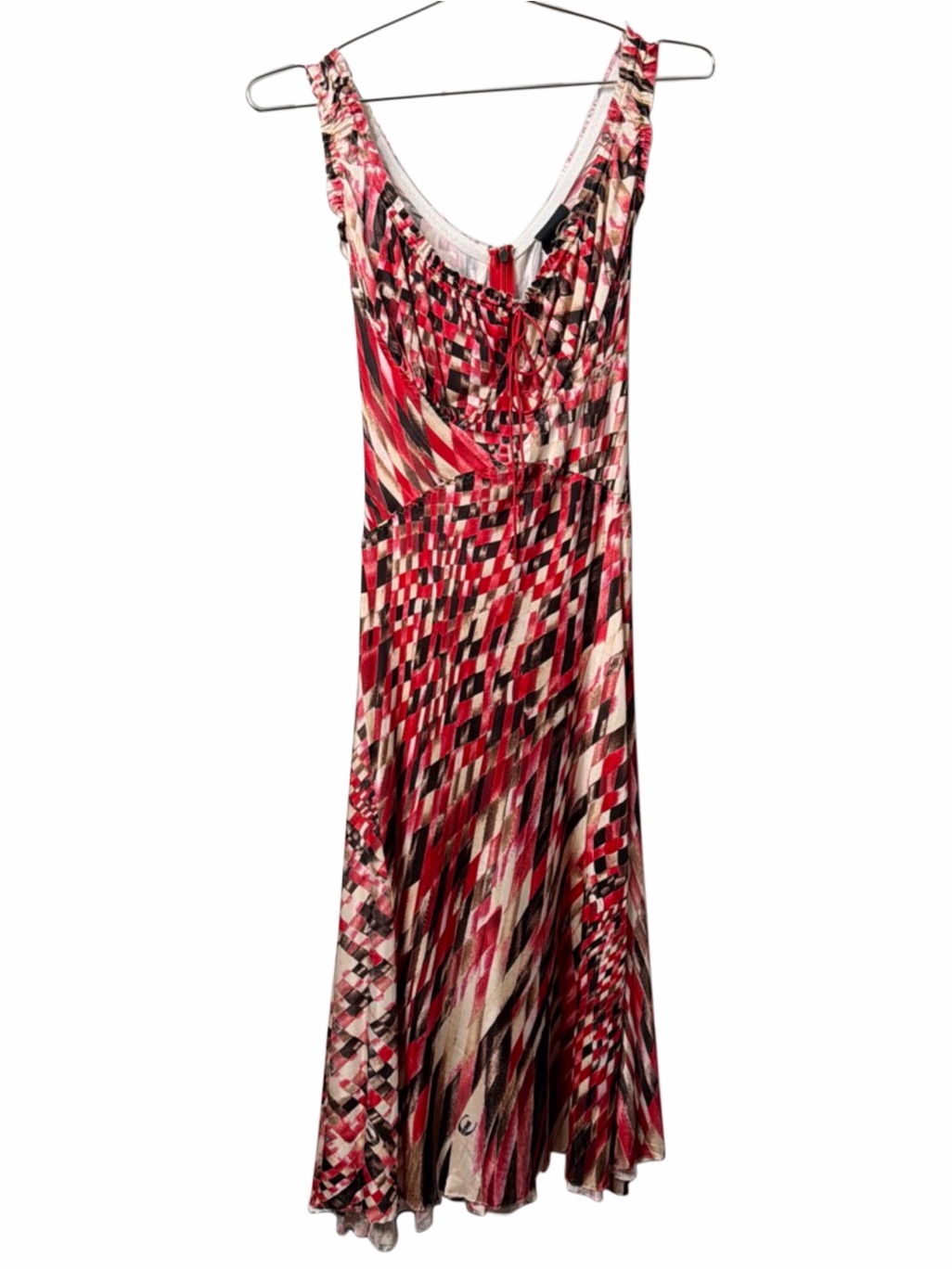 Just Cavalli Red And Cream Geometric Print Sleeveless Maxi Dress